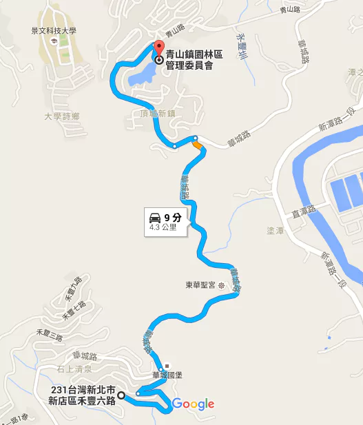 大台北華城禾豐六路到青山鎮地圖